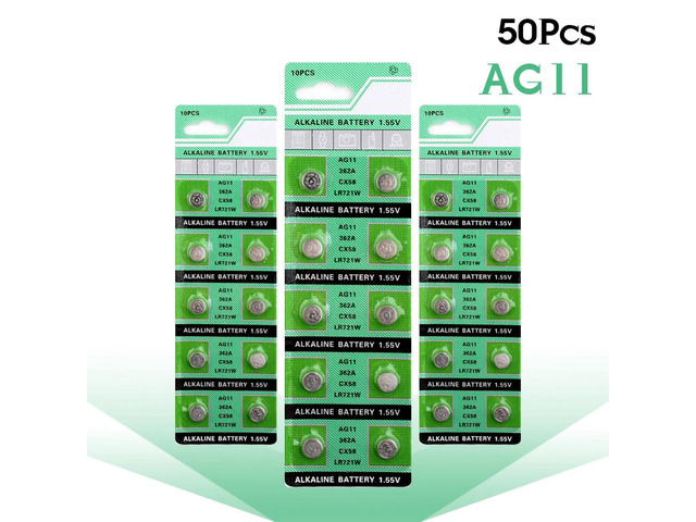 50pcs/lot 1.55V AG11 SG11 LR58 SR58 162 361 362 LR721 SR721 SR720 G11 Button Bat