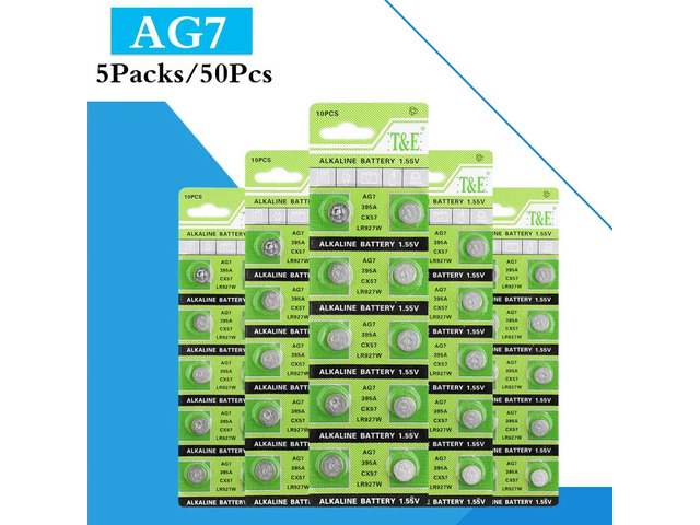 50PCS/ 5 Pack AG7 LR927 LR57 Button Batteries 395A Cell Coin Alkaline Battery 1.55V SR927W 399 GR927 For Watch Toys Remote