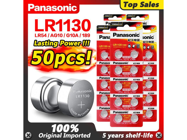 50pcs/lot Cell Battery AG10 389 LR54 SR54 SR1130W 189 LR1130 1.5V AG10 LR1130 Al