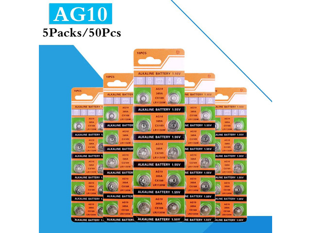 50PCS/ 5 Pack AG10 LR1130 389 SR1130 Button Batteries LR54 Cell Coin Alkaline Battery 1.55V SR54 389 189 For Watch Toys Remote