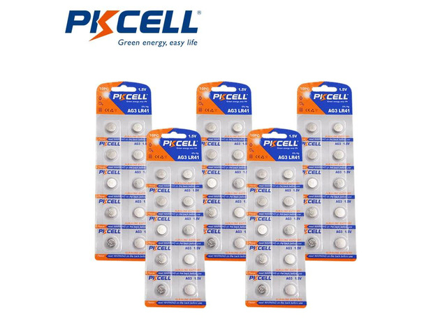 50Pcs/5card PKCELL AG3 1.5V 30mAh Button Batteries LR41 AG3 watch battery SR41W