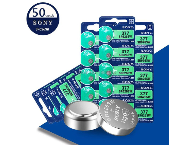 50Pcs For Sony 377 Battery AG4 LR626 377A sr626sw 1.55V 626 Button Coin Cell Battery Silver Oxide Watch Batteries for Watch