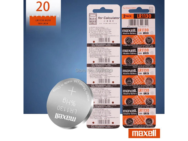 20PCS/lot for Maxell 1.5V AG10 LR1130 Alkaline Button Battery Cell 389 LR54 SR54