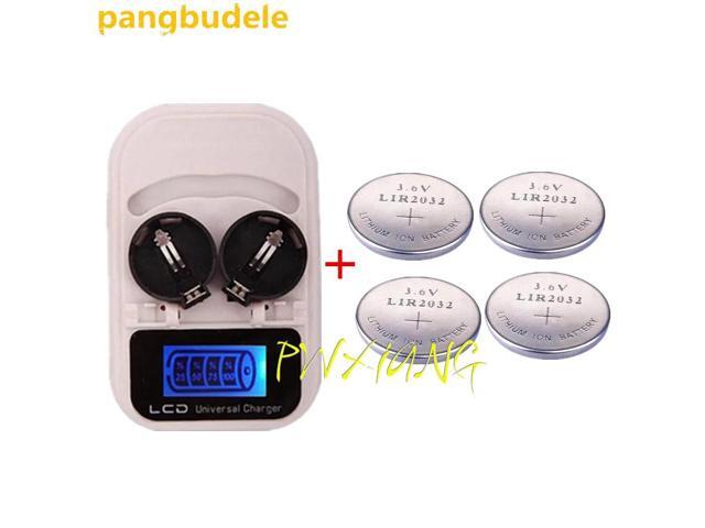 1PCS charger+4PCSLIR2032, rechargeable LIR2032 LIR2025 LIR2016 3.6V button battery, LED rechargeable display, USB interface
