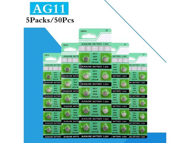 50PCS/ 5 Pack AG11 LR721 362 Button Batteries SR721 162 Cell Coin Alkaline Battery 1.55V For Watch Toys Remote