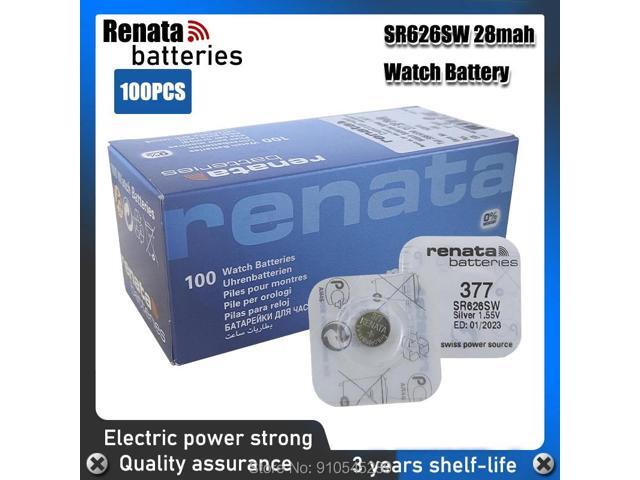100PCS RETAIL Brand Renata LONG LASTING 377 SR626SW SR626 V377 AG4 Watch Battery Button Coin Cell Swiss Made Original