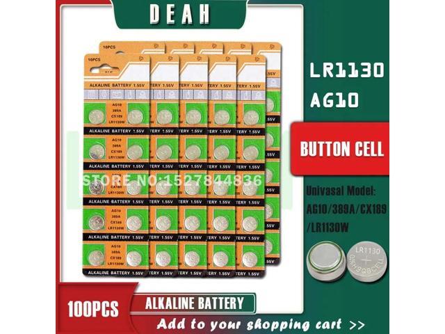 DEAH 100PCS AG10 LR1130 1.55V Alkaline Cell Coin Battery AG 10 SR54 189 389 SR1130 L1131 G10A Button Batteries For Watches Toys