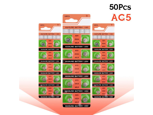 50PCS Alkaline Battery Button Coin Cell AG5 LR754 393 SR754 193 546 RW28 48 Hearing Aid Earphone Watch Batteries