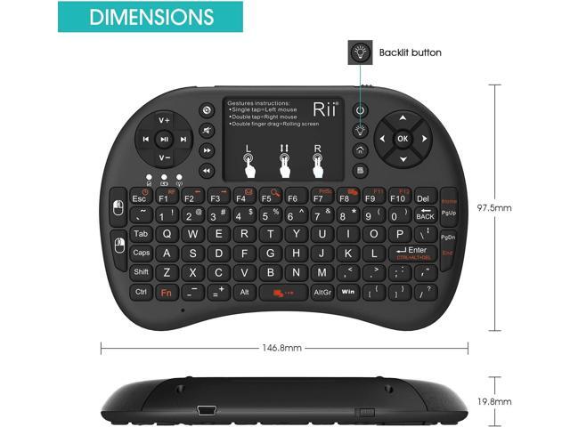 Rii 2.4GHz Mini Wireless Keyboard with TouchpadQWERTY Keyboard, Backlit Portable with Remote Control for...