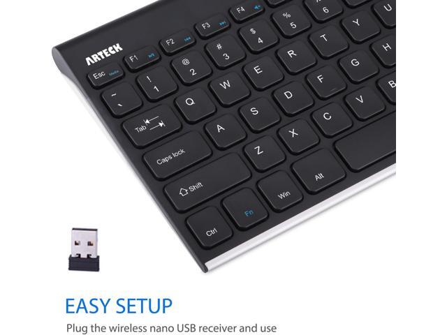 Arteck 2.4G Wireless Keyboard Stainless Steel Ultra Slim Keyboard for Computer/Desktop/PC/Laptop/Surface/Smart TV and Windows 11/10 / 8/7 /...