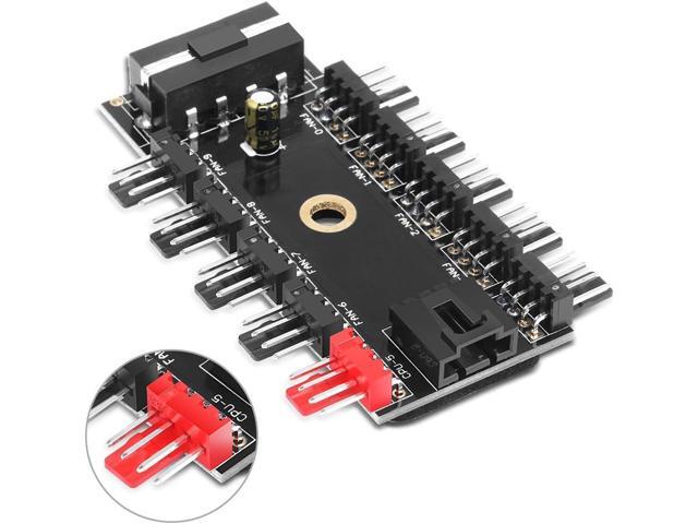 ELECTOP PC Chassis Fan Hub CPU Cooling HUB 10 Port 12V 4 Pin Fan PWM Hub Molex Controller