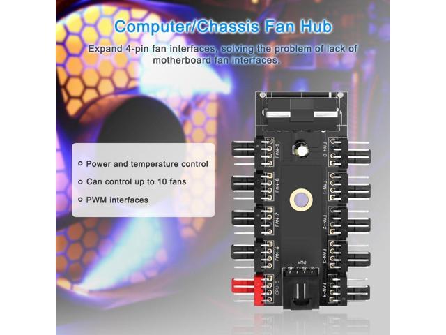 ELECTOP PC Chassis Fan Hub CPU Cooling HUB 10 Port 12V 4 Pin Fan PWM Hub Molex Controller
