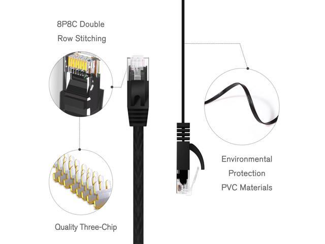 Cat 6 Ethernet Cable 100 ft, Indoor & Outdoor, High Speed 10Gbps Flat Internet Network Cable, Cat6 Ethernet Patch Cable Long, Black Computer LAN...