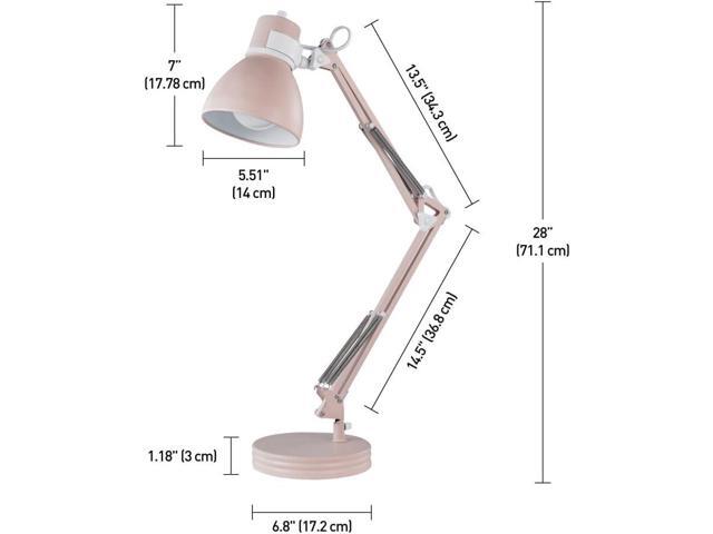GLOBE Electric 52028 28' Swing Arm Desk Lamp, Matte Rose, Matte White Accents, On/Off Rotary Switch, Partially Adjustable Swing Arm, Home Office...