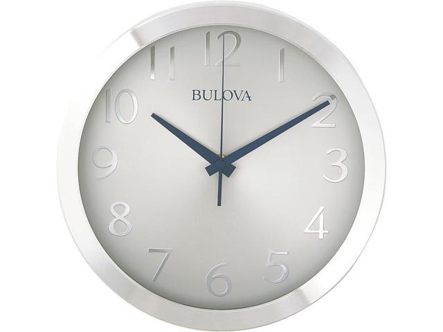 Bulova Winston Wall Clock C4844 10' Diameter Metal Design with Diamond Cut Edges Silent Sweep Quartz Movement Easy-to-Read Arabic Numerals