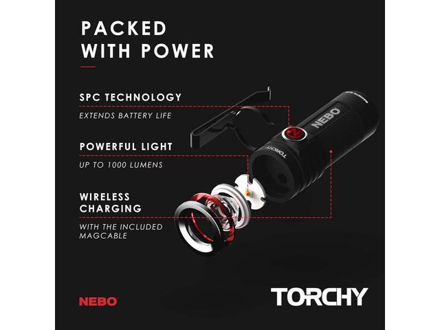 NEBO Torchy Rechargeable Pocket Flashlight 1,000 Lumens, 5 Light Modes, Magnetic Base & Steel Clip, Water Resistant, LED Mini Flashlight for EDC...