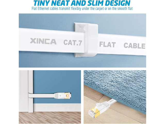 Cat 7 Flat Ethernet Cable 15ft White, High Speed 10GB Shielded (STP) LAN Internet Network Cable Ethernet Patch Computer Cable with Rj45 Connectors...