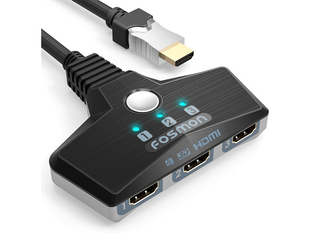 4K HDMI Switch 3 in 1 Out 4K@60Hz, 3-Port HDMI 2.0 Splitter Hub Switcher Auto Sw