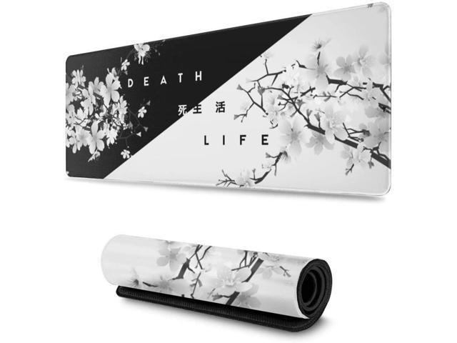 Black and White Cherry Blossom Gaming Mouse Pad XL Extended Large Mouse Mat Desk Pad Stitched Edges Mousepad Long Non-Slip Rubber Base Mouse Pad.