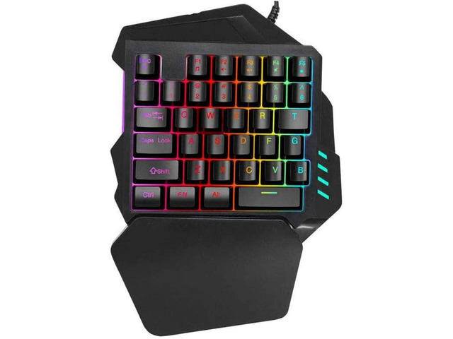 One Handed Gaming Keyboard, Portable Mini Mechanical Keyboard with Ergonomic Design and Wrist Rest Support, RGB Backlit, 35 Keys for Professional...