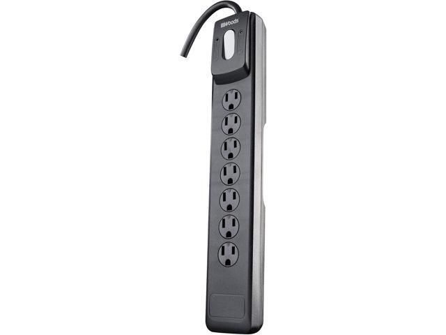 Woods 41496 Surge Protector With Safety Overload Feature 7 Outlets And 10 Ft Cord For 1440J Of Protection, Black