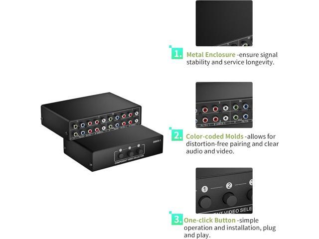 Component AV Video Switch Box 3 in 1 Out, BolAAzuL 3 Port 5 RCA YPbPr Cable RGB Component AV Switcher Selector Converter 3-Way Plug & Play for...