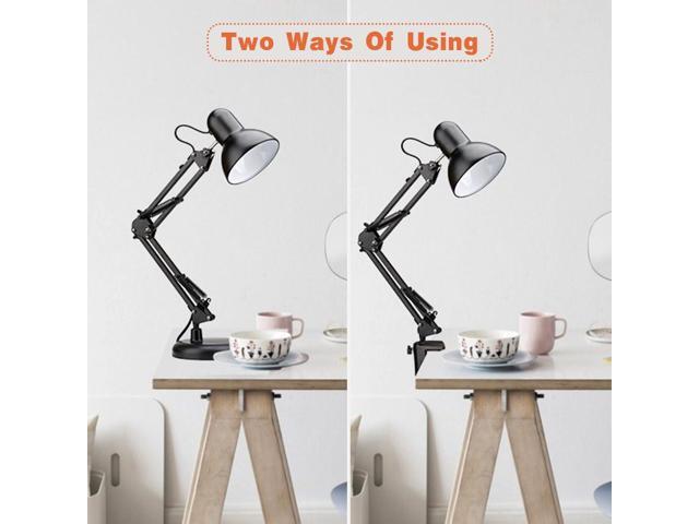 PowerKing Metal Swing Arm Desk Lamps, Adjustable and Flexible, Feading with Base and Clip 2-in-1 Function, Fit E26 & E27 Bulbs Base, Application in...