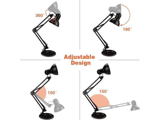 PowerKing Metal Swing Arm Desk Lamps, Adjustable and Flexible, Feading with Base and Clip 2-in-1 Function, Fit E26 & E27 Bulbs Base, Application in...