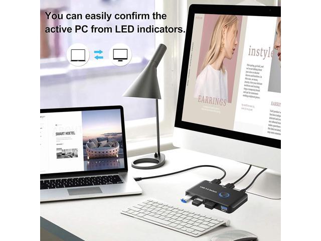 USB 3.0 Switch, ABLEWE USB Switcher 2 Computers Sharing 4 USB Devices KVM Switcher Box for PC, Printer, Scanner, Mouse, Keyboard with 2 Pack USB...