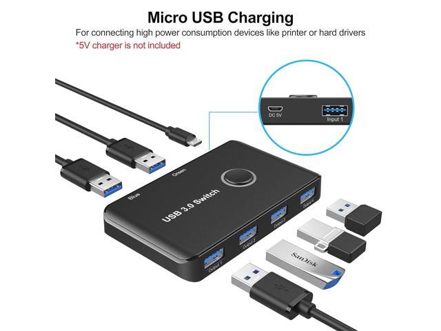 USB 3.0 Switch, ABLEWE USB Switcher 2 Computers Sharing 4 USB Devices KVM Switcher Box for PC, Printer, Scanner, Mouse, Keyboard with 2 Pack USB...