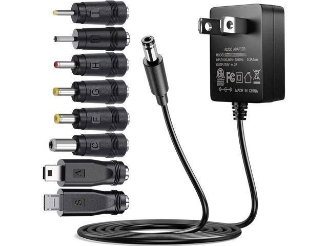 SoulBay 5V 2A Power Supply Adapter 10W AC100-240V to DC 5 Volt 2Amp Versatile Charger Cord with 8 Plugs for USB Hub TV Box Tablet Camera Speaker...