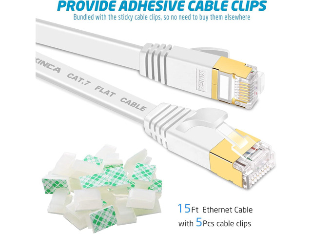 Cat 7 Flat Ethernet Cable 15ft White, High Speed 10GB Shielded (STP) LAN Internet Network Cable Ethernet Patch Computer Cable with Rj45 Connectors...