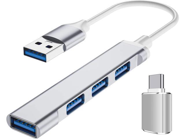 USB Hub 4 Port with USB C to USB Adapter, USB Hub 3.0, USB Hub 2.0, USB Expander Hub for Laptop, Mini Extensions, Ultra Slim Portable Data Hub.
