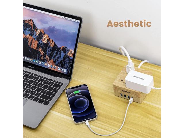 USB Power Strip Surge Protector - SUPERDANNY Desktop Extension Cord with 4 Widely Spaced Outlets & 4 Smart USB Ports, Portable Charging Station for...