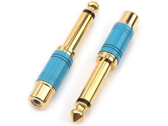 6.35mm 1/4 inch Male Mono TS to RCA Female Interconnect Audio Adapter Conversion Plug,(Blue 2 Pack)