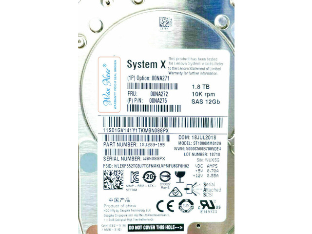 For 00NA272 00NA271 00NA275 SYSTEM X 1.8TB 10K RPM 12Gbps 2.5' SAS