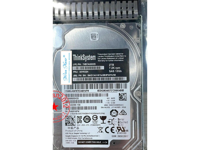 For 7XB7A00035 2.5' 2TB 7.2K SAS 12Gb Hot Swap 512n 00YK024