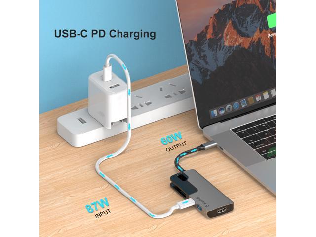 Wavlink USB C Hub, PD 6-in-1 USB C Adapter, with 87W Laptop Power Delivery, USB-C Port 4K 30Hz HDMI Port, 4 USB 3.0 Ports, for Windows and Mac.