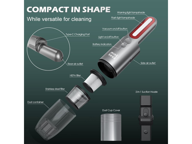 Minthouz Portable Cordless Handheld Vacuum Cleaner, Strong Suction Car Vacuum Cordless Rechargeable Dust Buster, Mini Hand Held Vacuum Cleaner with...