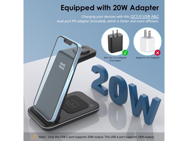 Minthouz Wireless Charger,3 in 1 Fast Wireless Charging Station with 20W Adapter for Multiple Devices Apple Watch, AirPods, Compatible with iPhone...