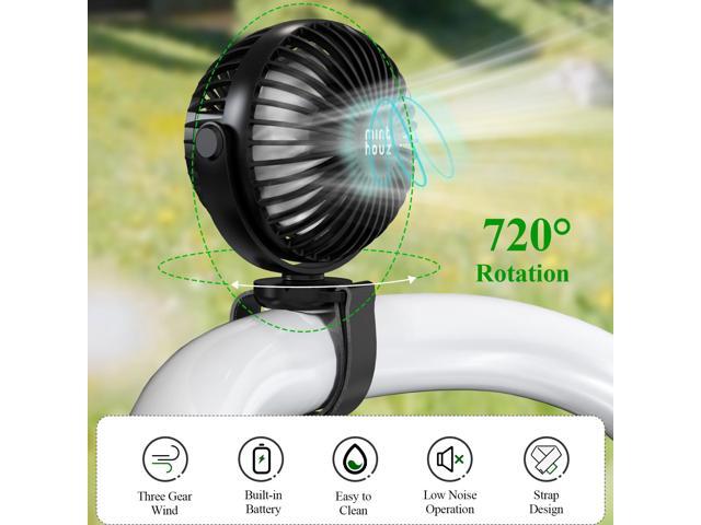 Minthouz Stroller Fan with Flexible Velcro Strap, 2000mAh USB Rechargeable Battery Fan with 3 Speeds, Portable Personal Fan for...
