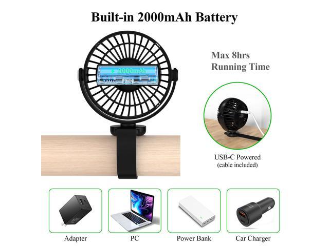 Minthouz Stroller Fan with Flexible Velcro Strap, 2000mAh USB Rechargeable Battery Fan with 3 Speeds, Portable Personal Fan for...