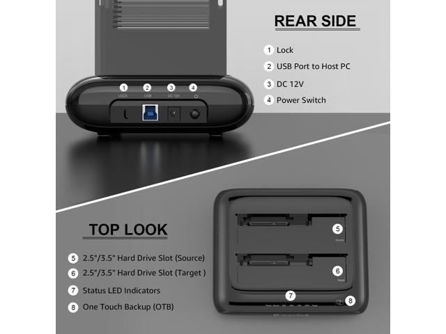 Wavlink Dual Bay External Hard Drive Docking Station, USB 3.0 to SATA I/II/III for 2.5 or 3.5in HDD, SSD with Offline Clone Function, supports...