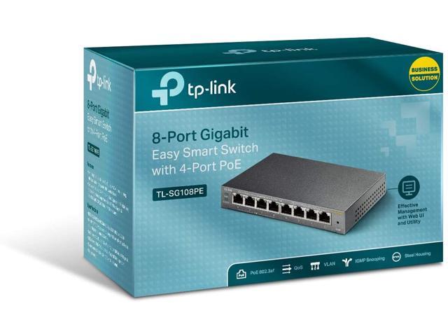 TP-LINK (TL-SG108PE) 8-Port Gigabit POE Easy Smart Switch, 4-Port POE, Steel Case