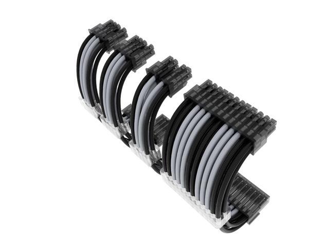 Hipesen Sleeved Cables PSU Extension Kit(Black+Gray Cable with Transparent Connectors) 16AWG 30cm ATX 24-pin,CPU4+4-pin,PCI-E 6+2-pin * 2 for ATX...