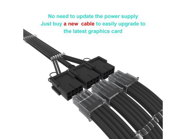 Hipesen PCIe 5.0 GEN5 12VHPWR PSU Power Cable Superior Flexible Sleeved Cables 16PIN To PCIE 3*8Pin 16AWG Black