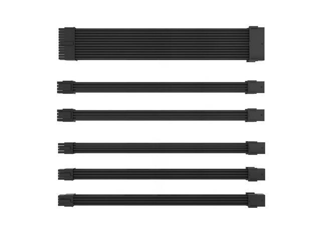 Hipesen Sleeved Cable PSU Extension Cable Kit with 24-PIN 8-PIN 4+4-PIN Sleeved Braided Cables for ATX Power Supply(Black)