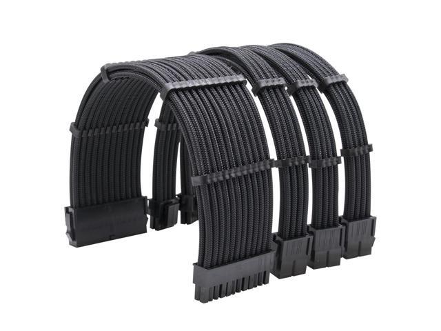 Hipesen Black Sleeved Cables PSU Extension Kit 18AWG 30cm ATX 24-pin,CPU4+4-pin,PCI-E 6+2-pin,PCI-E 6-pin for ATX Power Supply Cable with Black...