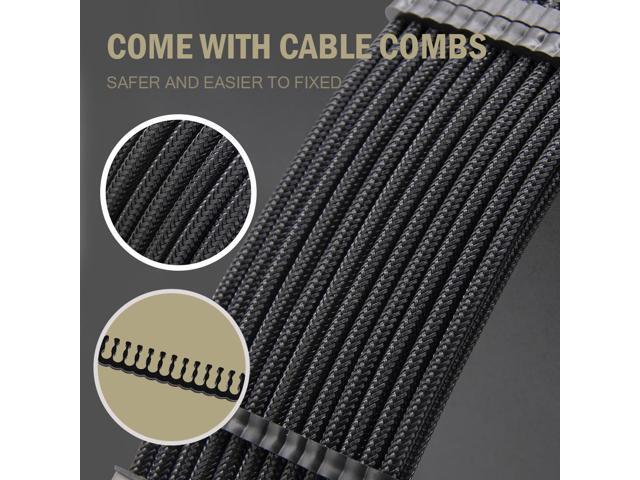 Hipesen Black Sleeved Cables PSU Extension Kit 18AWG 30cm ATX 24-pin,CPU4+4-pin,PCI-E 6+2-pin,PCI-E 6-pin for ATX Power Supply Cable with Black...