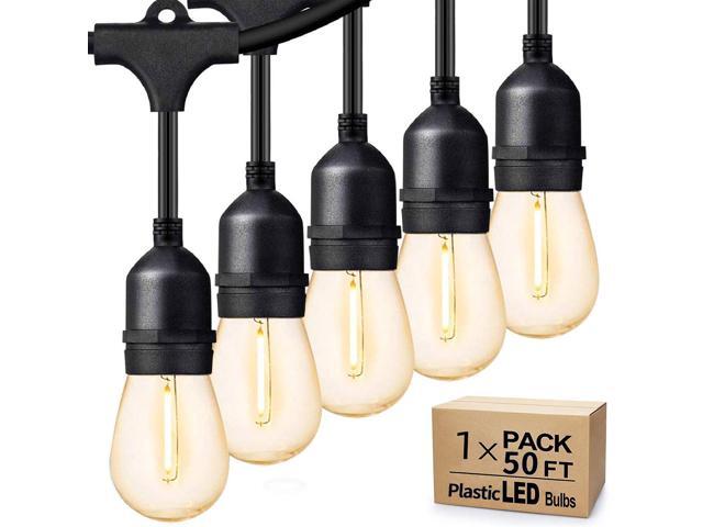 SMY Lighting Outdoor String Lights 1 Pack of 50ft, 15 xE26 Outlets, 15 S14 Shatterproof Bulbs, 1 Watt Dimmable 2700K Warm White, IP65 Water...